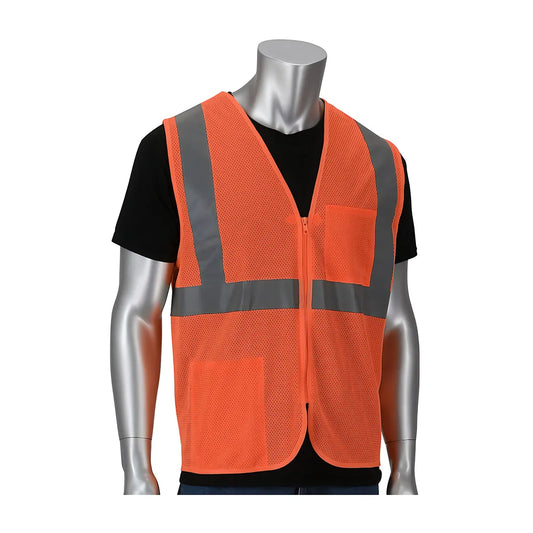 Pip 302-V200Or-2X/3X Ansi Type R Class 2 Two Pocket Value Zipper Mesh Vest 302-V200OR-2X3X-14458