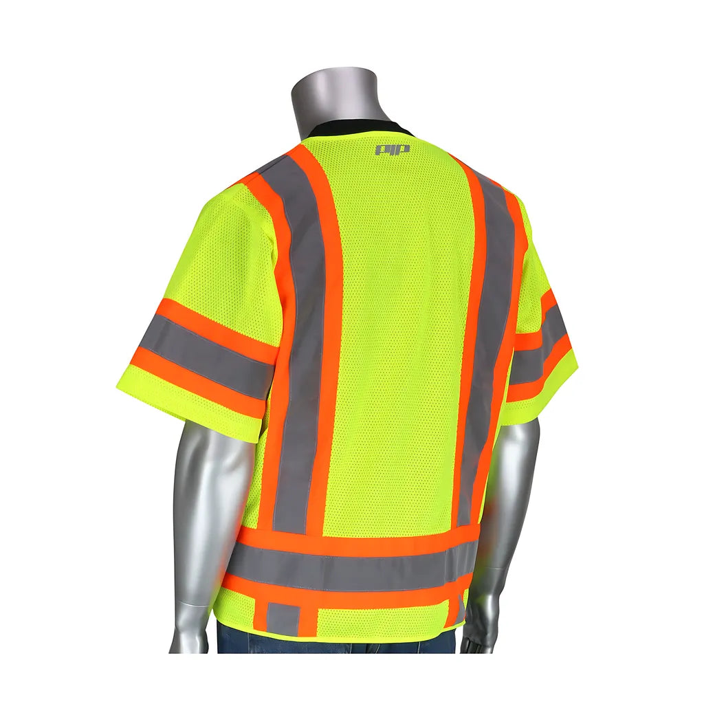 Pip 303-0500-Ly/L Ansi Type R Class 3 Two-Tone Surveyor Eleven Pocket Vest 303-0500-LYL-14598