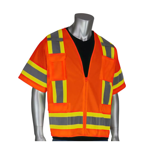 Pip 303-0500-Or/Xl Ansi Type R Class 3 Two-Tone Surveyor Eleven Pocket Vest 303-0500-ORXL-14581