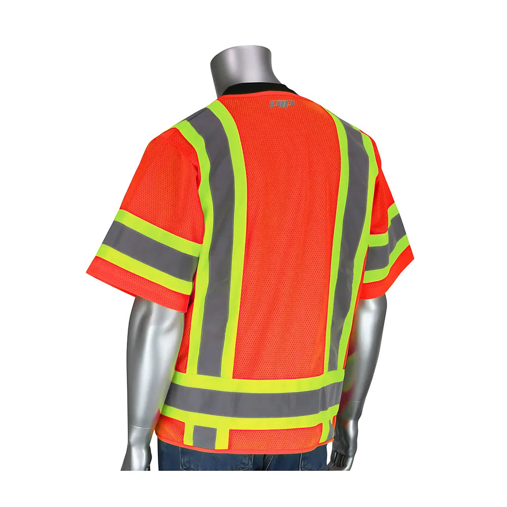 Pip 303-0500M-Or/3X Ansi Type R Class 3 Two-Tone Eleven Pocket Mesh Surveyors Vest 303-0500M-OR3X-14622