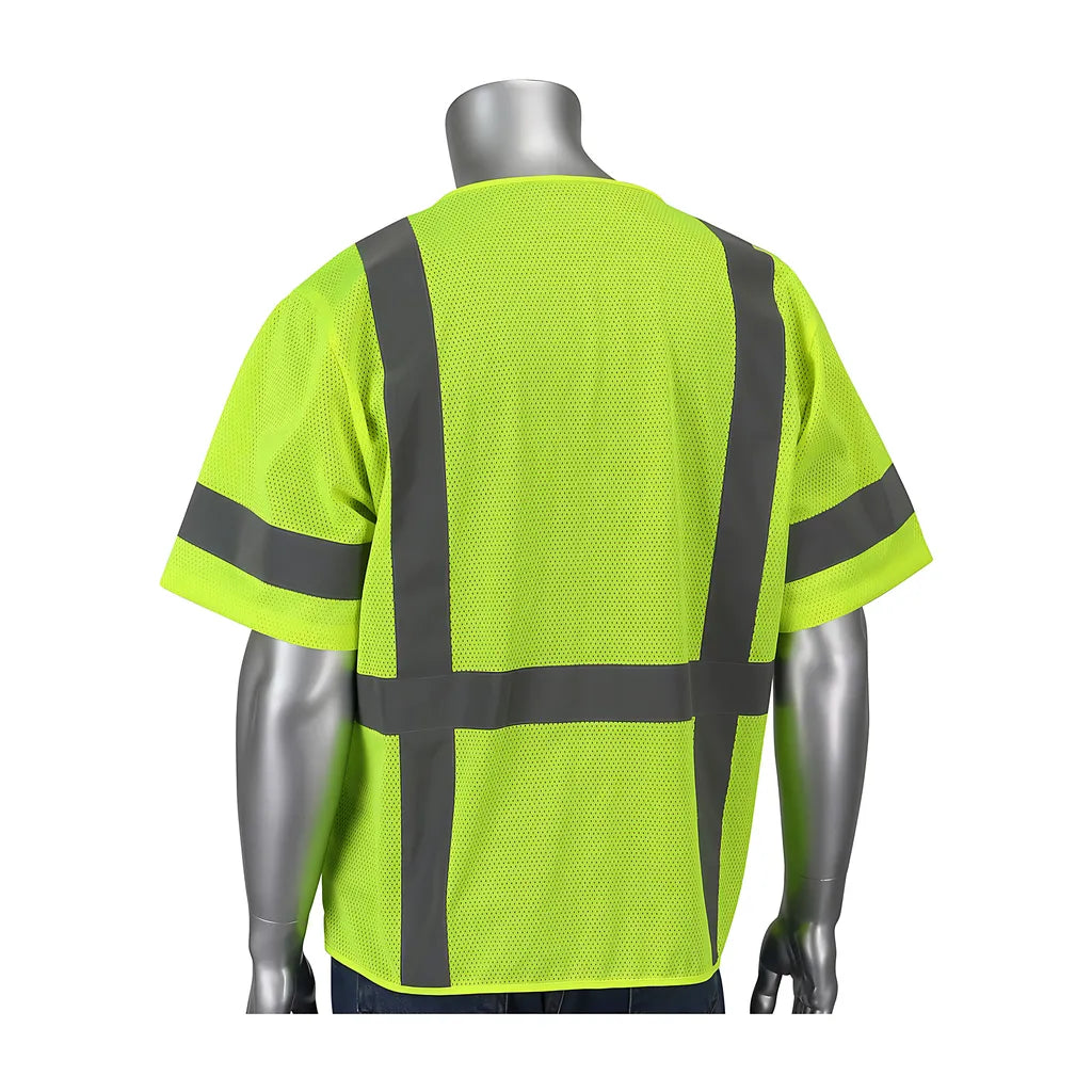 Pip 303-0710B-Ly/5X Ansi Type R Class 3 Five Pocket Value Mesh Vest With Black Bottom Front 303-0710B-LY5X-14670
