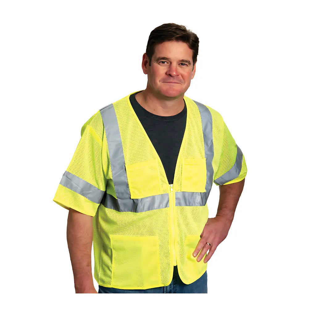 Pip 303-Mvgz4P-Ly/3X Ansi Type R Class 3 Value Four Pocket Zipper Mesh Vest 303-MVGZ4P-LY3X-14837