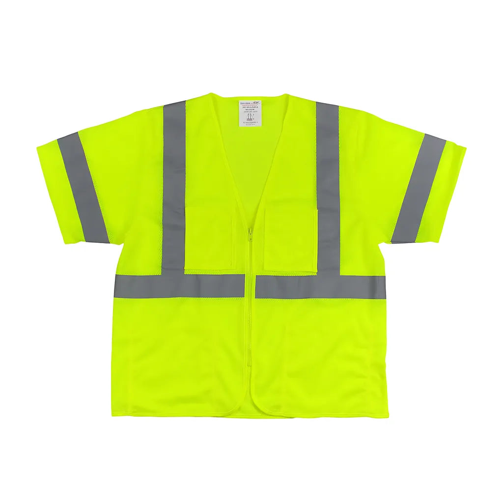Pip 303-Mvgz4P-Ly/3X Ansi Type R Class 3 Value Four Pocket Zipper Mesh Vest 303-MVGZ4P-LY3X-14838