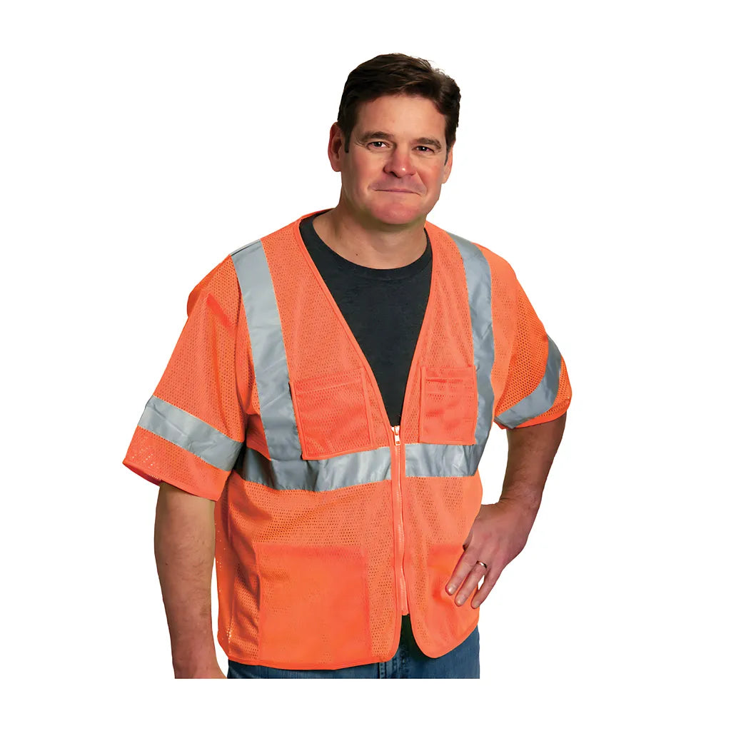 Pip 303-Mvgz4P-Or/S Ansi Type R Class 3 Value Four Pocket Zipper Mesh Vest 303-MVGZ4P-ORS-14794