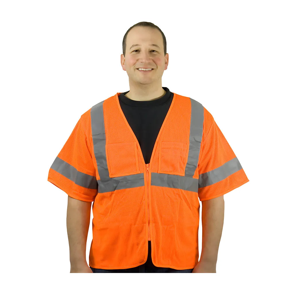 Pip 303-Mvgz4P-Or/S Ansi Type R Class 3 Value Four Pocket Zipper Mesh Vest 303-MVGZ4P-ORS-14795