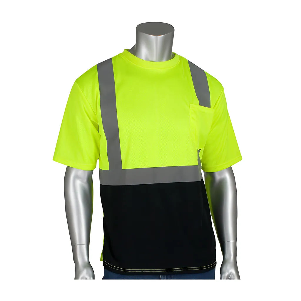 Pip 312-1250B-Ly/5X Ansi Type R Class 2 Short Sleeve T-Shirt With 50+ Upf Sun Protection And Black Bottom Front 312-1250B-LY5X-15362