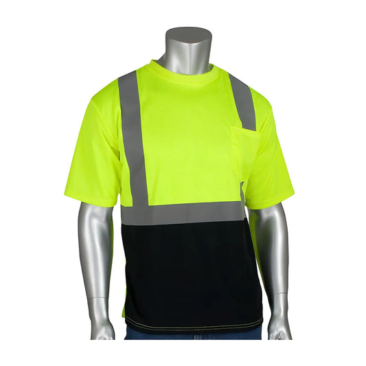 Pip 312-1250B-Ly/M Ansi Type R Class 2 Short Sleeve T-Shirt With 50+ Upf Sun Protection And Black Bottom Front 312-1250B-LYM-15350