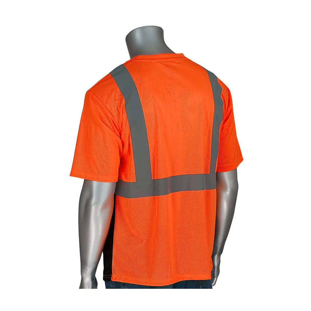 Pip 312-1250B-Or/4X Ansi Type R Class 2 Short Sleeve T-Shirt With 50+ Upf Sun Protection And Black Bottom Front 312-1250B-OR4X-15343