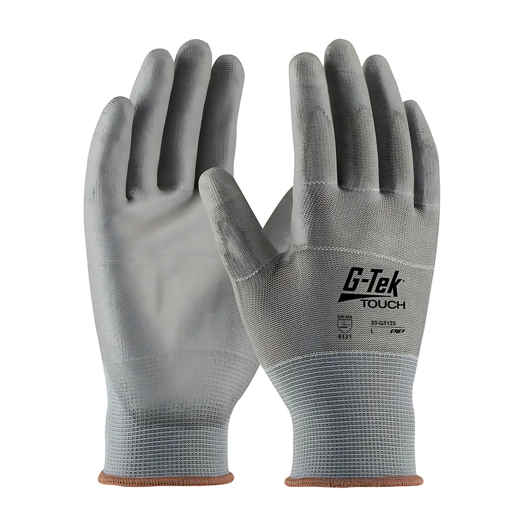 G-Tek 33-Gt125/L Seamless Knit Nylon/Polyester Glove With Polyurethane Coated Flat Grip On Palm & Fingers - Touchscreen Compatible 33-GT125L-17296