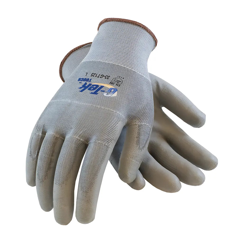 G-Tek 33-Gt125/L Seamless Knit Nylon/Polyester Glove With Polyurethane Coated Flat Grip On Palm & Fingers - Touchscreen Compatible 33-GT125L-17297