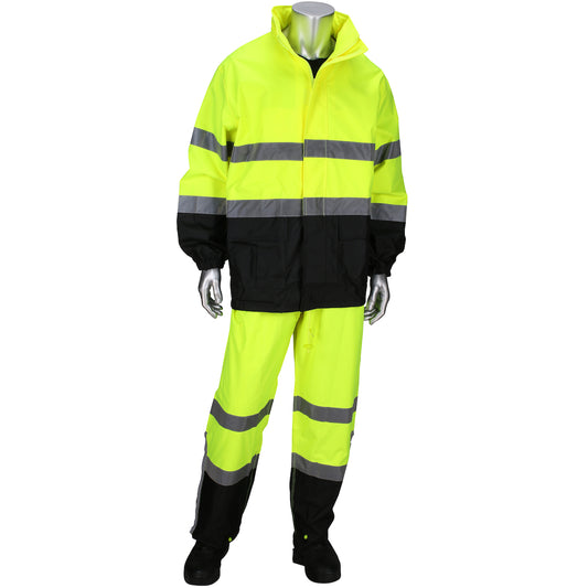 West Chester 4530/M ANSI Type R Class 3 Two-Piece Rain Suit with Black Bottom