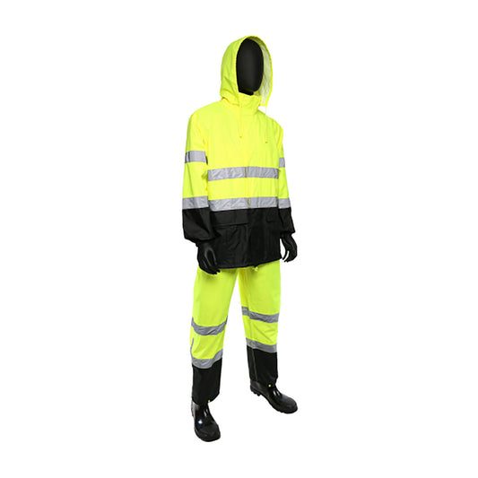 West Chester 4530SE/XL ANSI Type R Class 3 FR Treated Two-Piece Rain Suit with Black Bottom