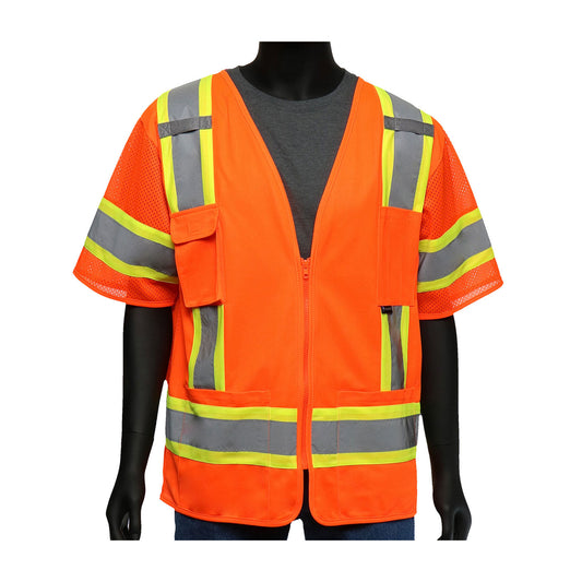 West Chester 47307/4XL ANSI Type R Class 3 Two-Tone Surveyor Six Pocket Solid Front/Mesh Back Vest