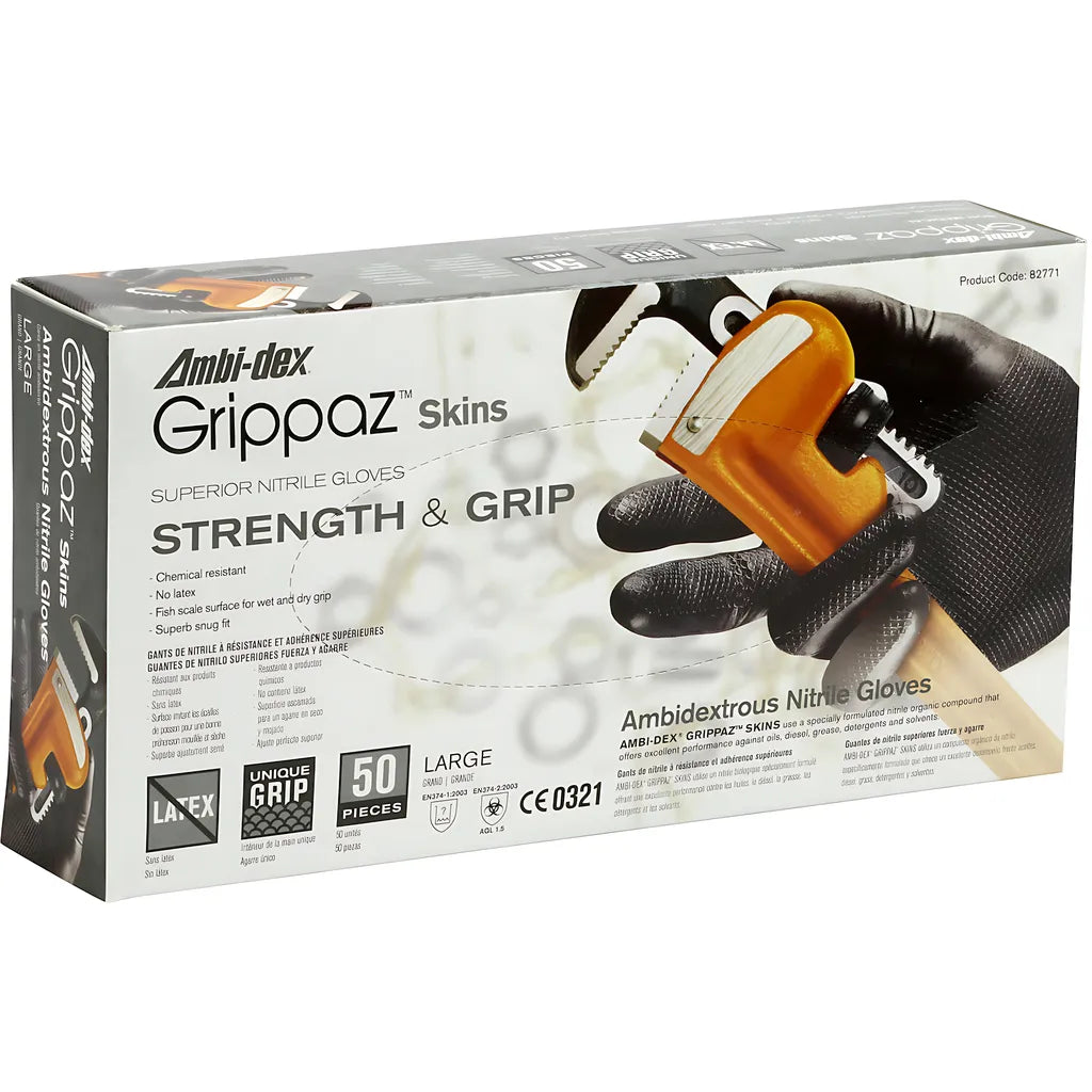 Grippaz 67-246/Xl Extended Use Ambidextrous Nitrile Glove With Textured Fish Scale Grip - 6 Mil 67-246XL-20922