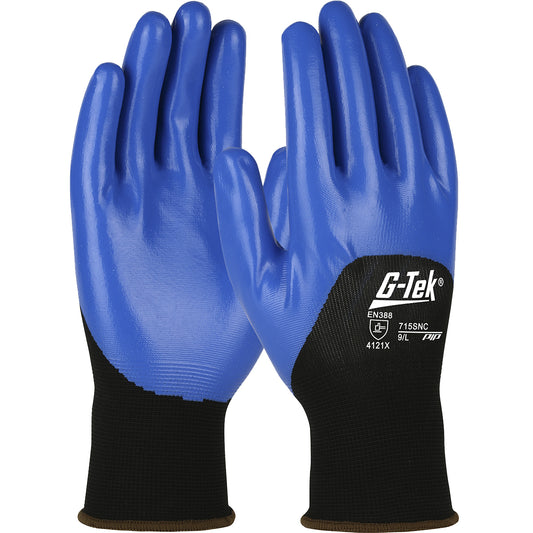 G-Tek 715SNC/S Seamless Knit Nylon Glove with Nitrile Coated Smooth Grip on Palm, Fingers & Knuckles