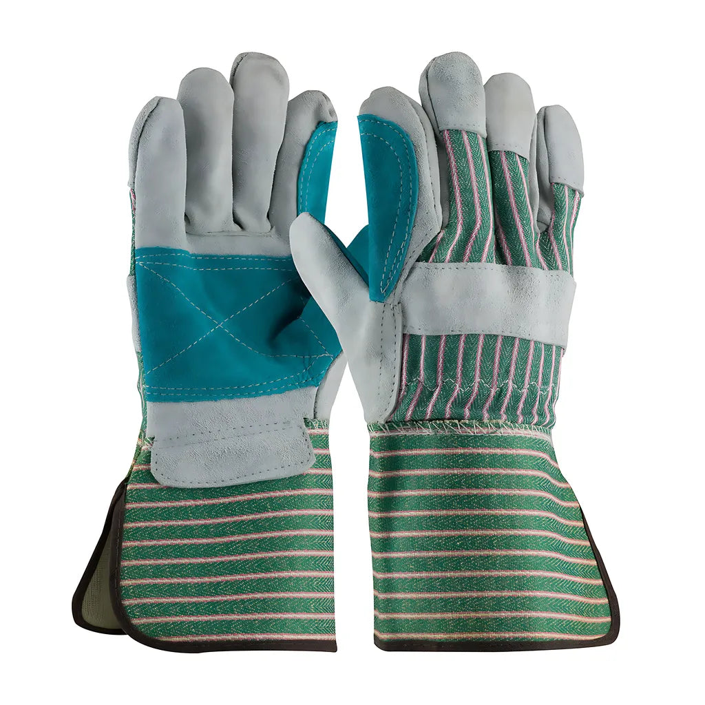 Pip 83-6763 Regular Grade Split Cowhide Leather Double Palm Glove With Fabric Back - Rubberized Gauntlet Cuff 83-6763-21848