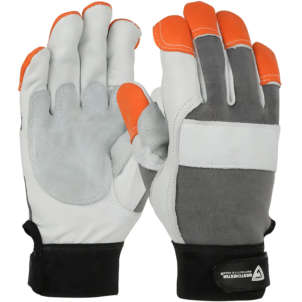 West Chester 86565/M Fr Goatskin Leather Glove With Split Cowhide Palm Patch And Nomex Back - Hi-Vis Fr Fingertips 86565M-21966