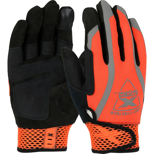 West Chester 89308Or/L Toughx Suede Palm With Hi-Vis Orange Fabric Back And Touchscreen Index Finger - Hook & Loop Closure 89308ORL-22049
