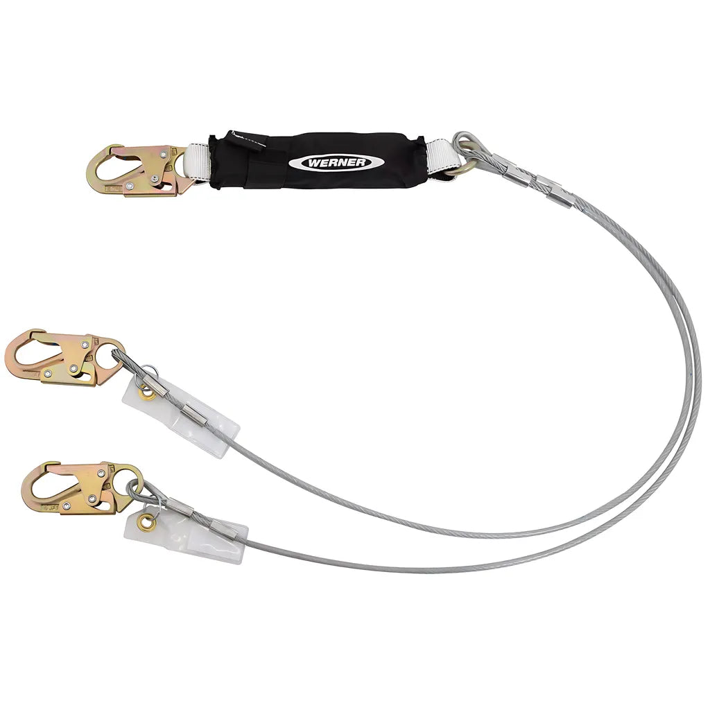 C461120Le Twin Leg Cable Leading Edge Lanyard (Dcell Shock Pack, 1/4In Vinyl Coated Cable, Snap Hook) C461120LE-1850