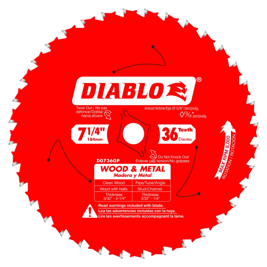 7-1/4 In. X 36 Tooth Wood & Metal Carbide Saw Blade-D0736GPA-2067