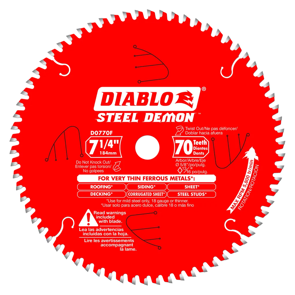 7-1/4 In. X 70 Tooth Steel Demon Carbide-Tipped Saw Blade For Metal-D0770F-2075