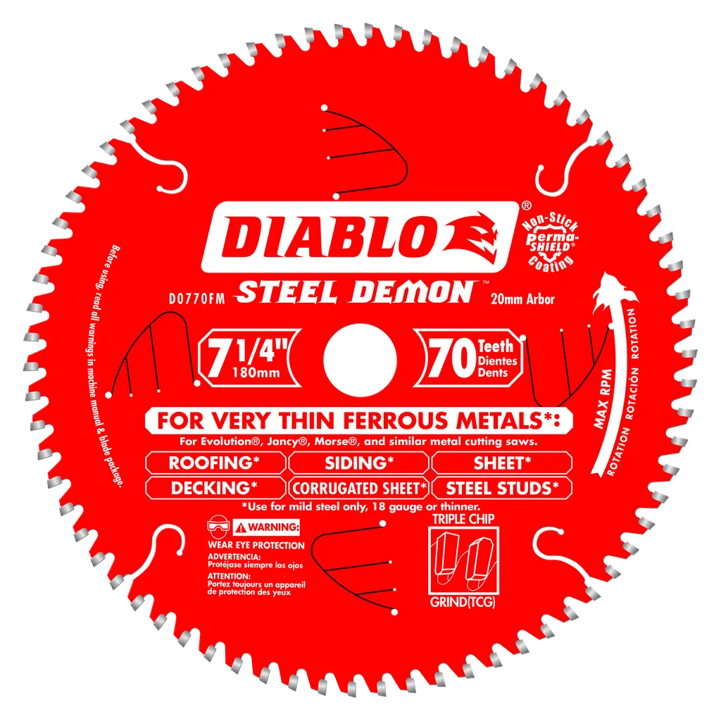 7 In. X 70 Tooth Steel Demon Carbide-Tipped Saw Blade For Metal (20Mm Arbor)-D0770FM-2076