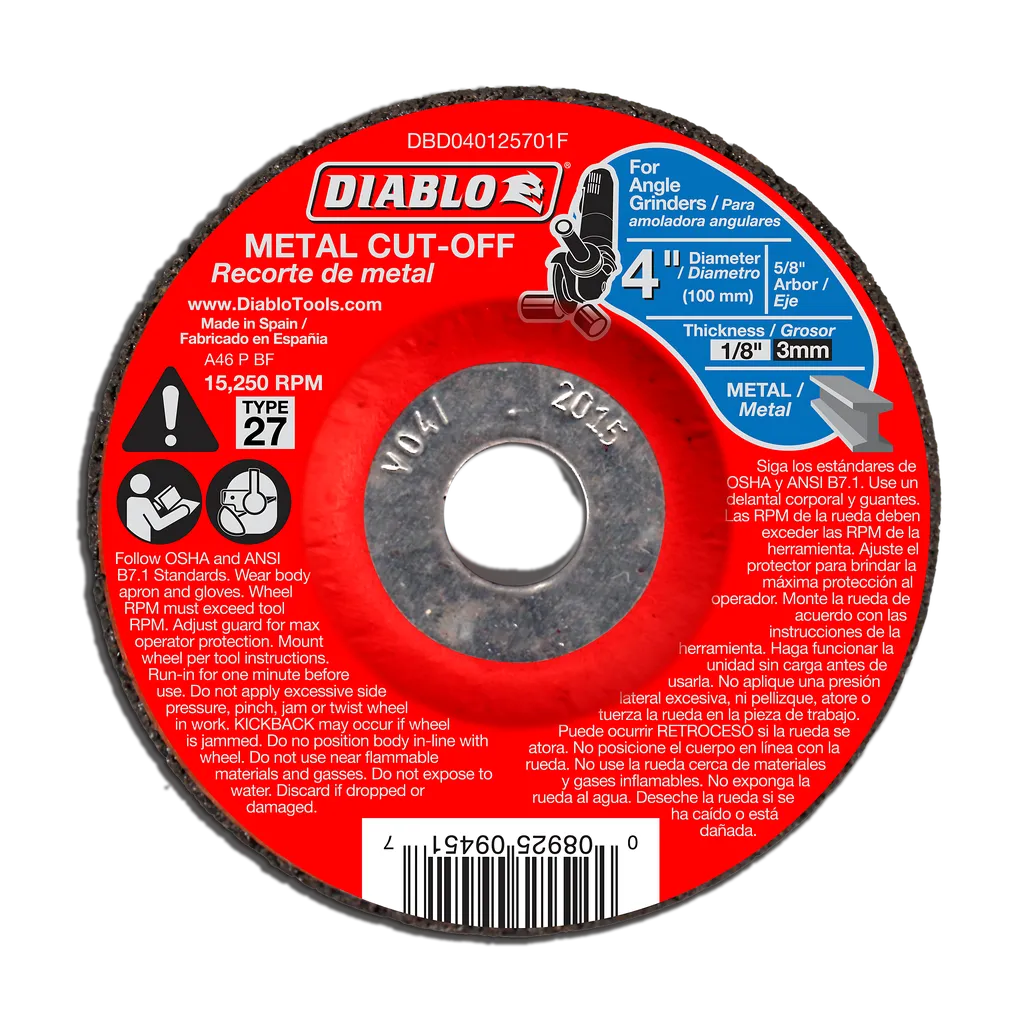 4 in. Metal Cut Off Disc - Type 27 | Diablo Tools | PCS