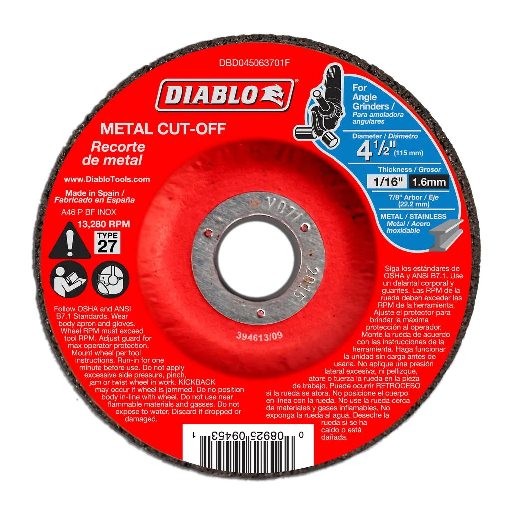4-1/2 in. Metal Cut Off Disc - Type 27 (10-Pack) | Diablo Tools | PCS