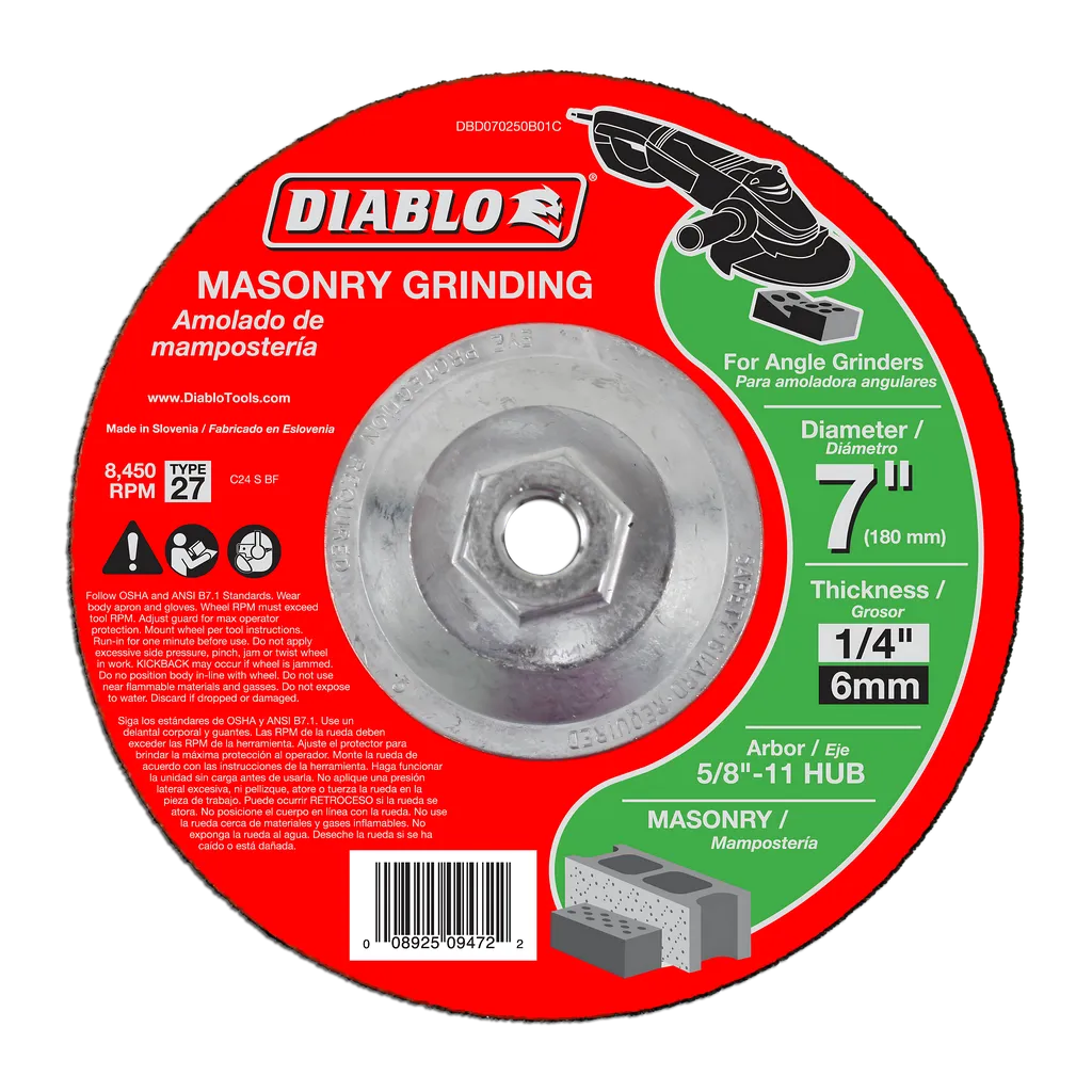 7 in. Masonry Grinding Disc - Type 27 HUB | Diablo Tools | PCS