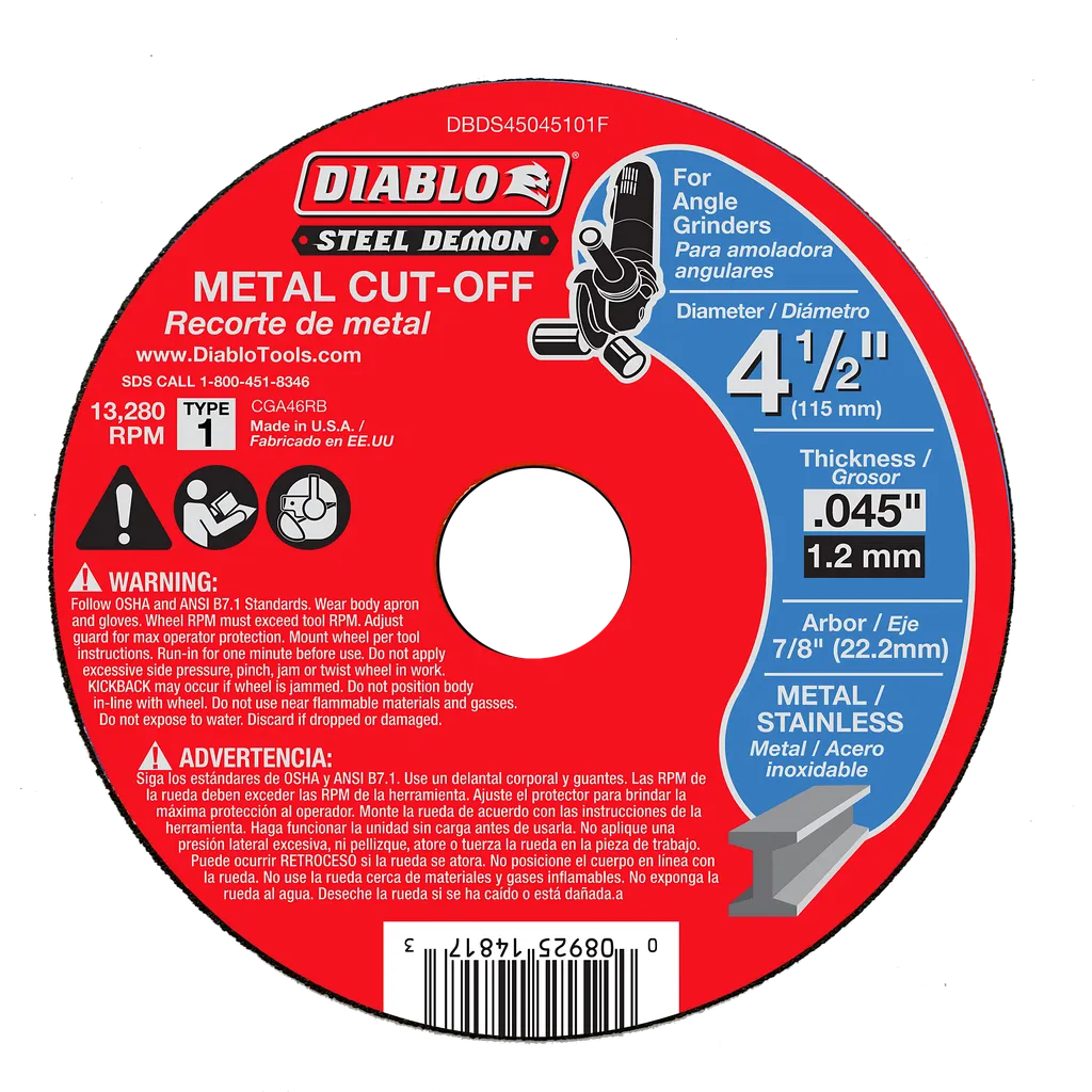 Steel Demon 4-1/2 in. Type 1 Metal Cut-Off Disc | Diablo Tools | PCS