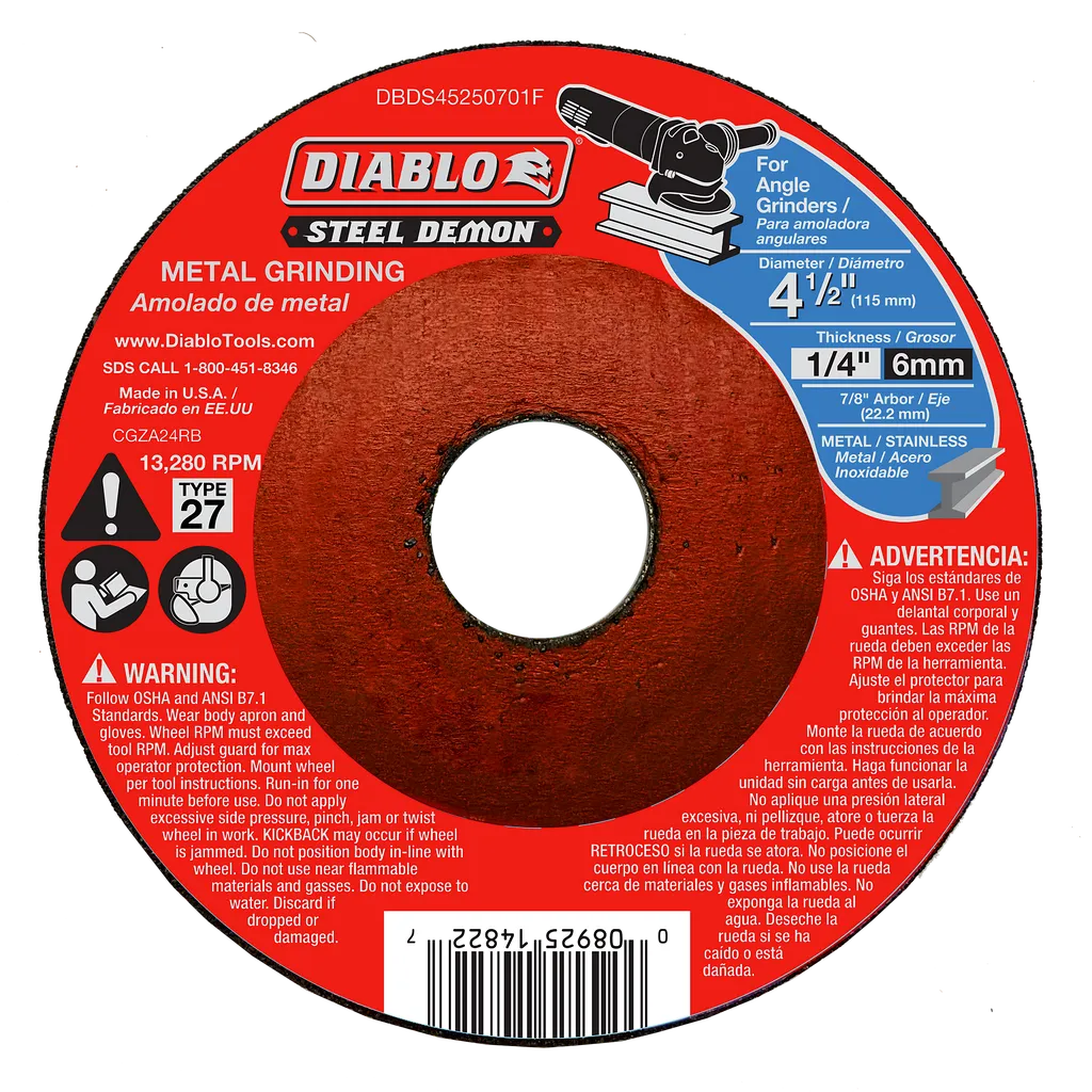 Steel Demon 4-1/2 in. Type 27 Metal Grinding Disc | Diablo Tools | PCS
