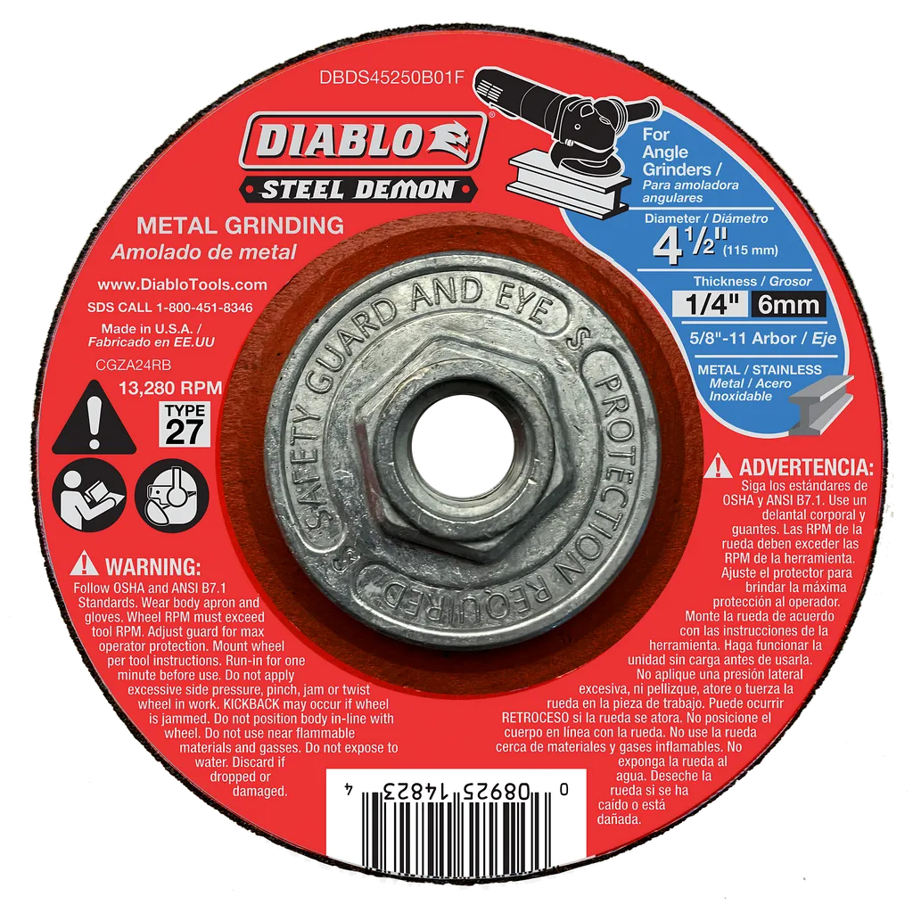 Steel Demon 4-1/2 in. Type 27 HUB Metal Grinding Disc | Diablo Tools | PCS