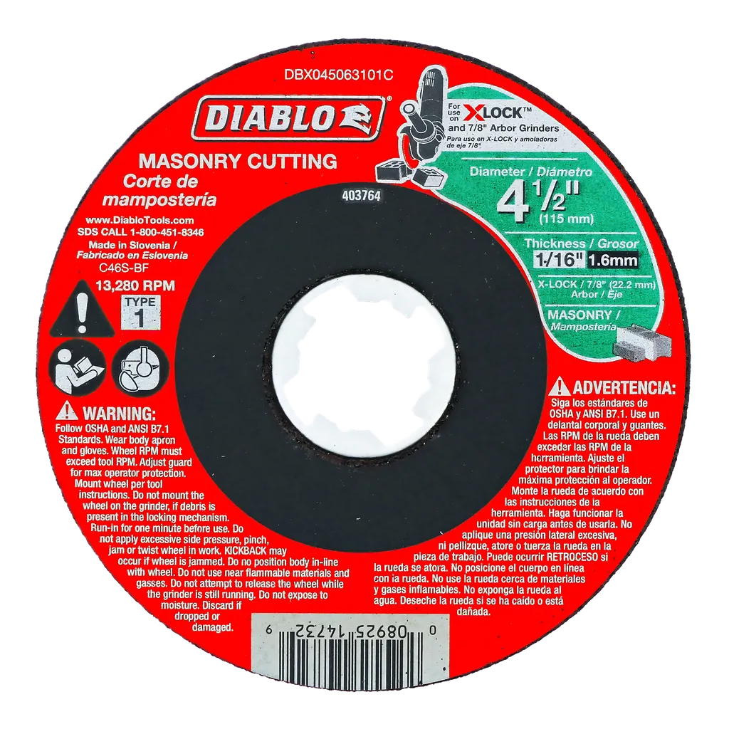 4-1/2 in. Type 1 Masonry Cutting for X-Lock and All Grinders | Diablo Tools | PCS