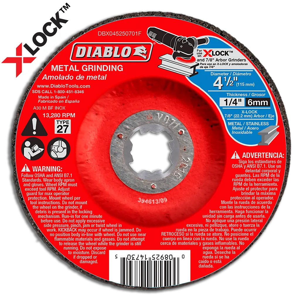 4-1/2 in. Type 27 Metal Grinding Disc for X-Lock and All Grinders | Diablo Tools | PCS