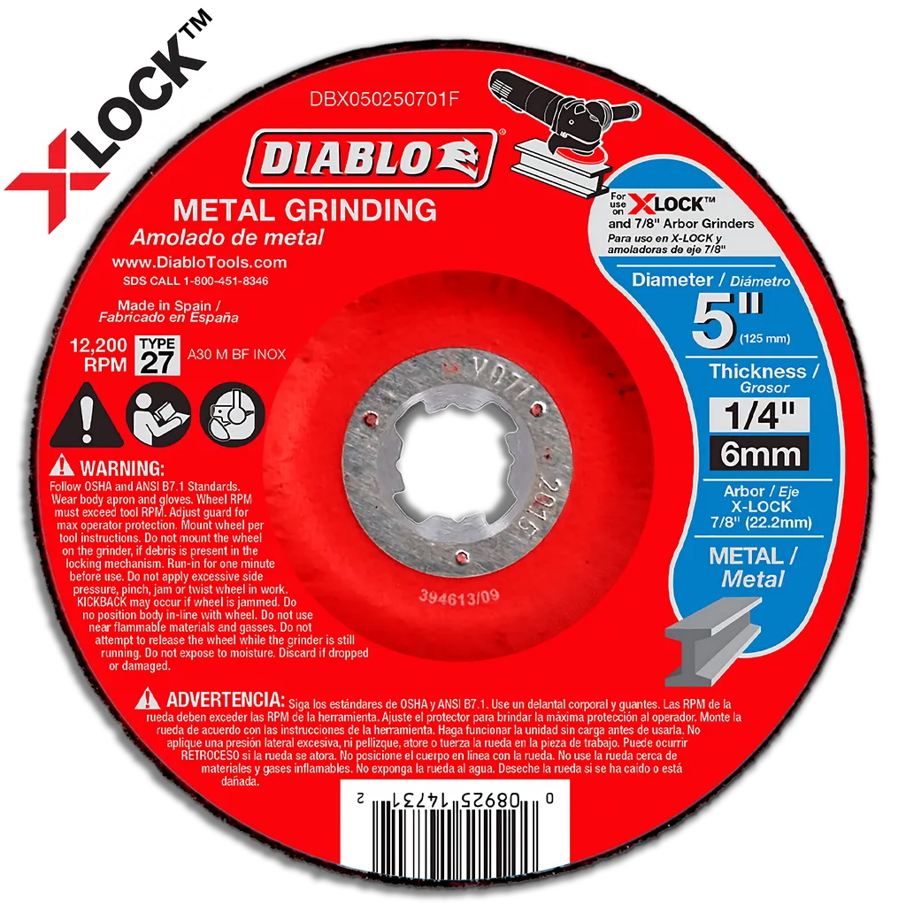 5 in. Type 27 Metal Grinding Disc for X-Lock and All Grinders | Diablo Tools | PCS