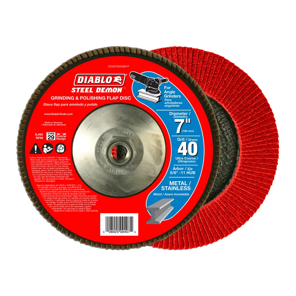 7 in. Steel Demon Flap Disc 40 Grit with Hub | Diablo Tools | PCS