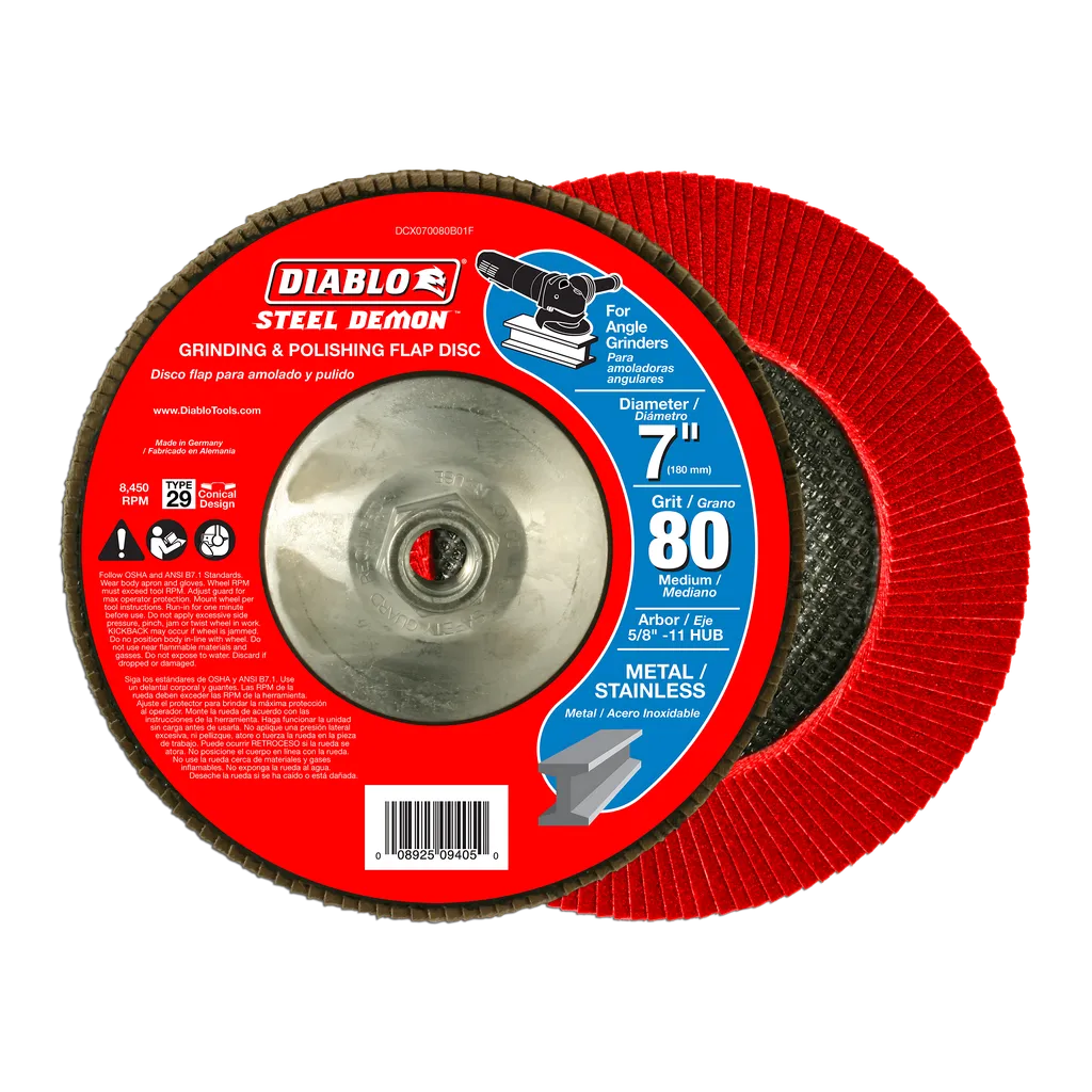 7 in. Steel Demon Flap Disc 80 Grit with Hub | Diablo Tools | PCS