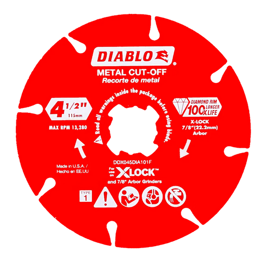 4.5 In. Diamond Rimmed Disc For Metal Cutting With X-Lock And All Grinders-DDX045DIA101F-2463