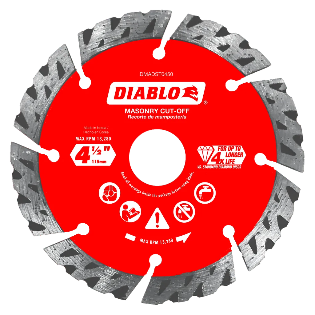 4-1/2 in. Diamond Segmented Turbo Cut-Off Discs for Masonry | Diablo Tools | PCS