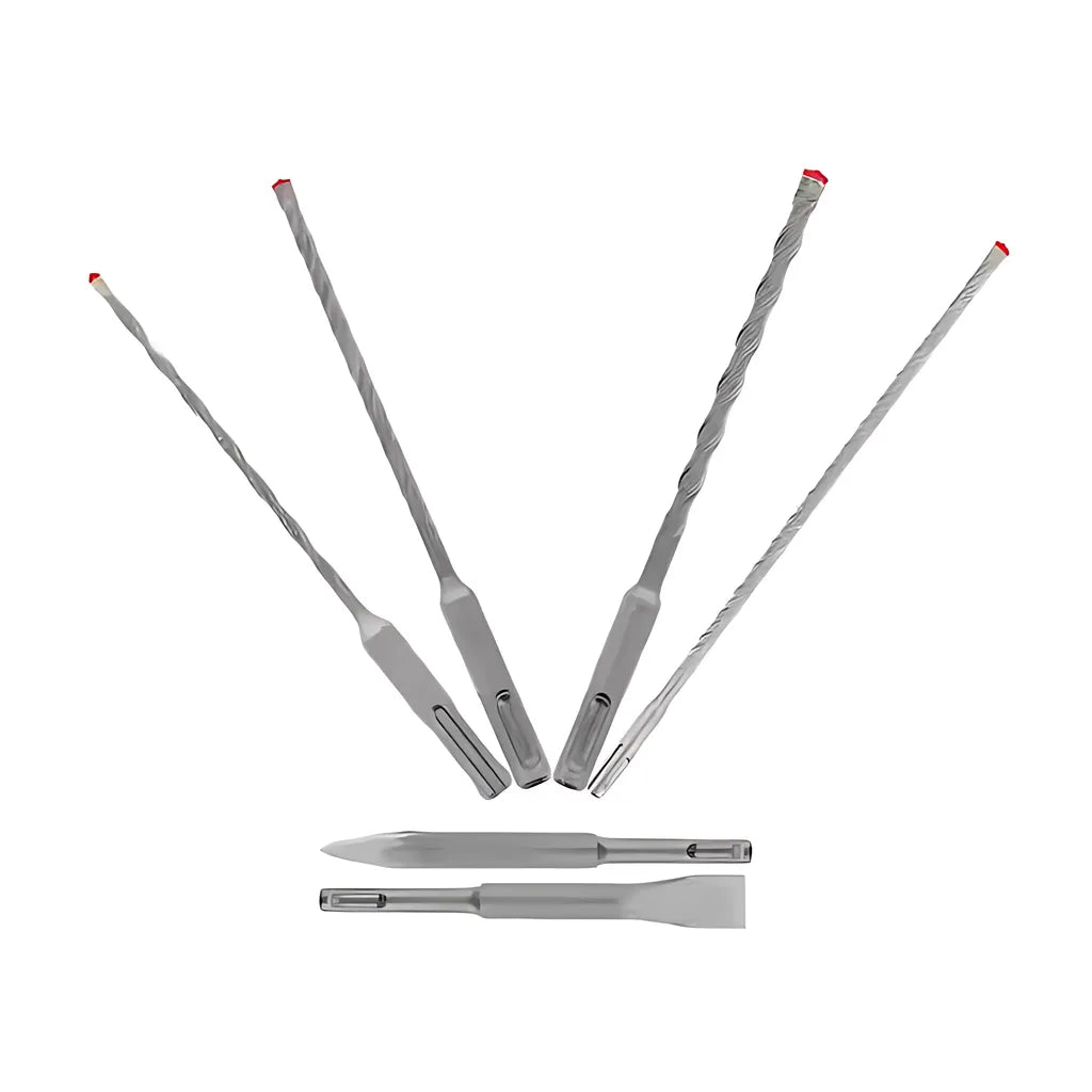 6Pc Sds-Plus Rebar Demon 4-Cutter Full Carbide Head Hammer Drill Bit & Chisel Set (6-Piece)-DMAPL9930-S6-2847