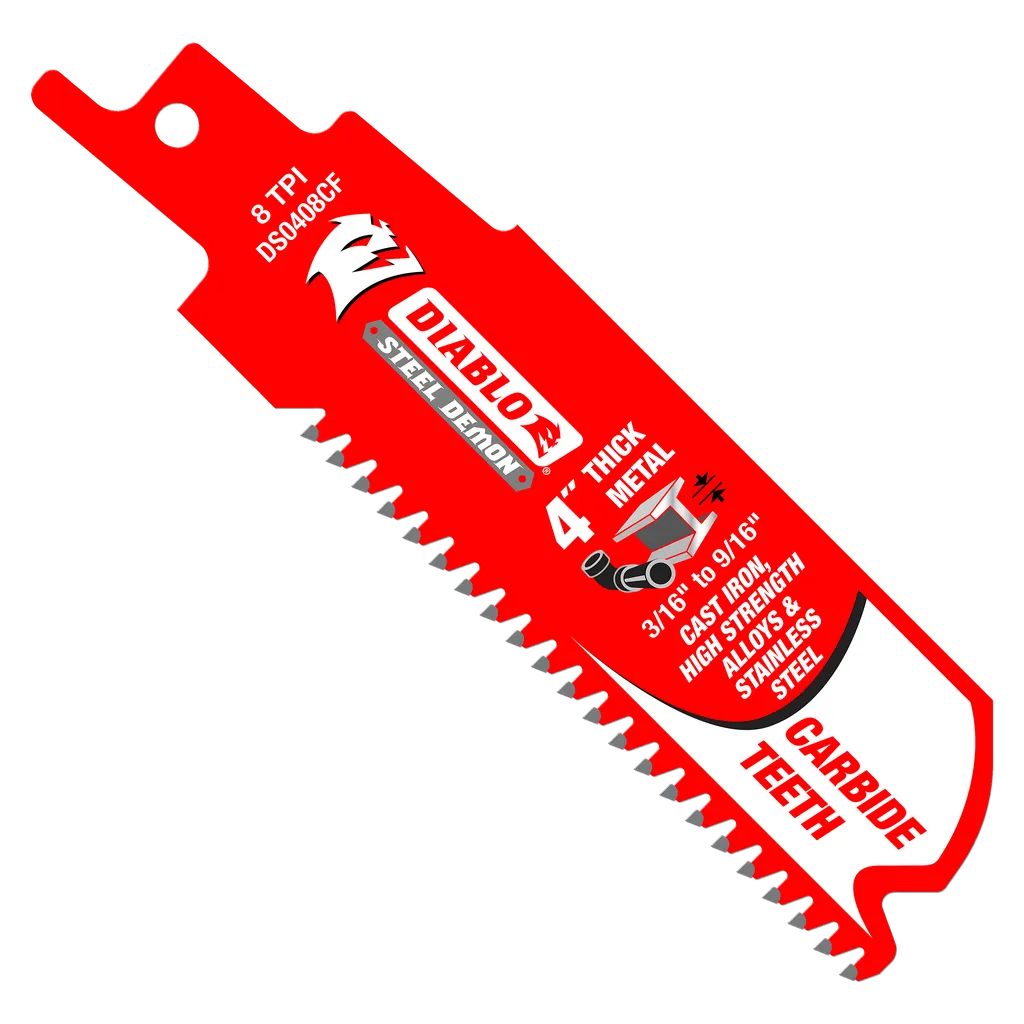 4 in. Steel Demon Carbide Recip Blades for Thick Metal (3/16 in. - 9/16 in.) Cutting (3-Pack) | Diablo Tools | PCS