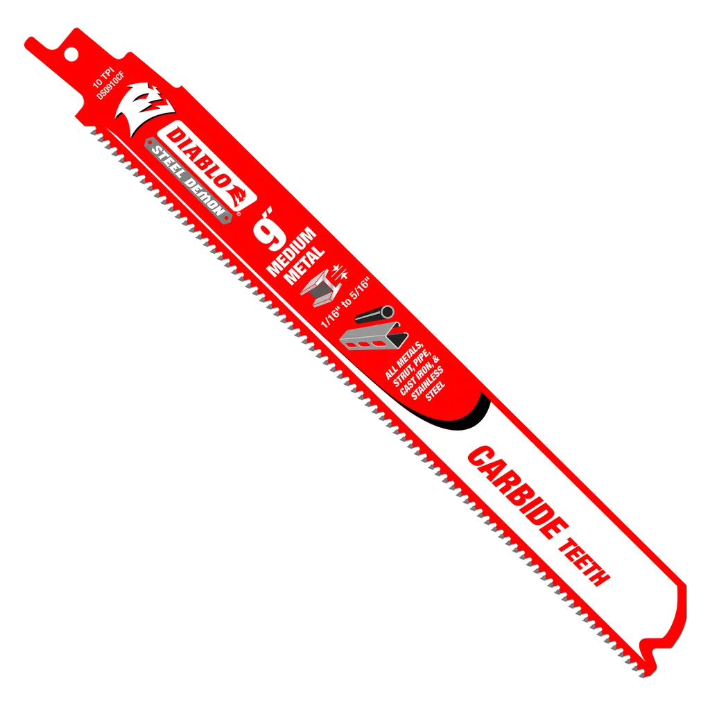 9 in. Steel Demon Carbide Recip Blades for Medium Metal (1/16 in. - 5/16 in.) Cutting (3-Pack) | Diablo Tools | PCS