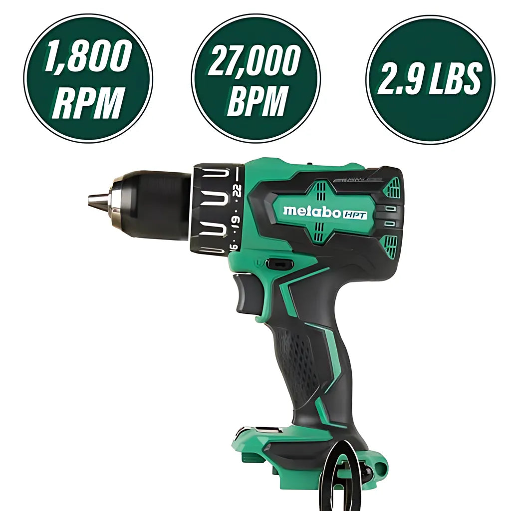 18V Lithium Ion Brushless Hammer Drill | Tool Body Only | Metabo Hpt Dv18Dbfl2Q4-DV18DBFL2Q4M-127