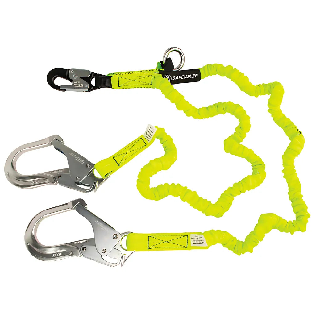 Pro 6' Stretch Internal Energy Absorbing Lanyard: Dual Leg, O-Ring, Alu Rebar Hooks FS66150-ALU-6636