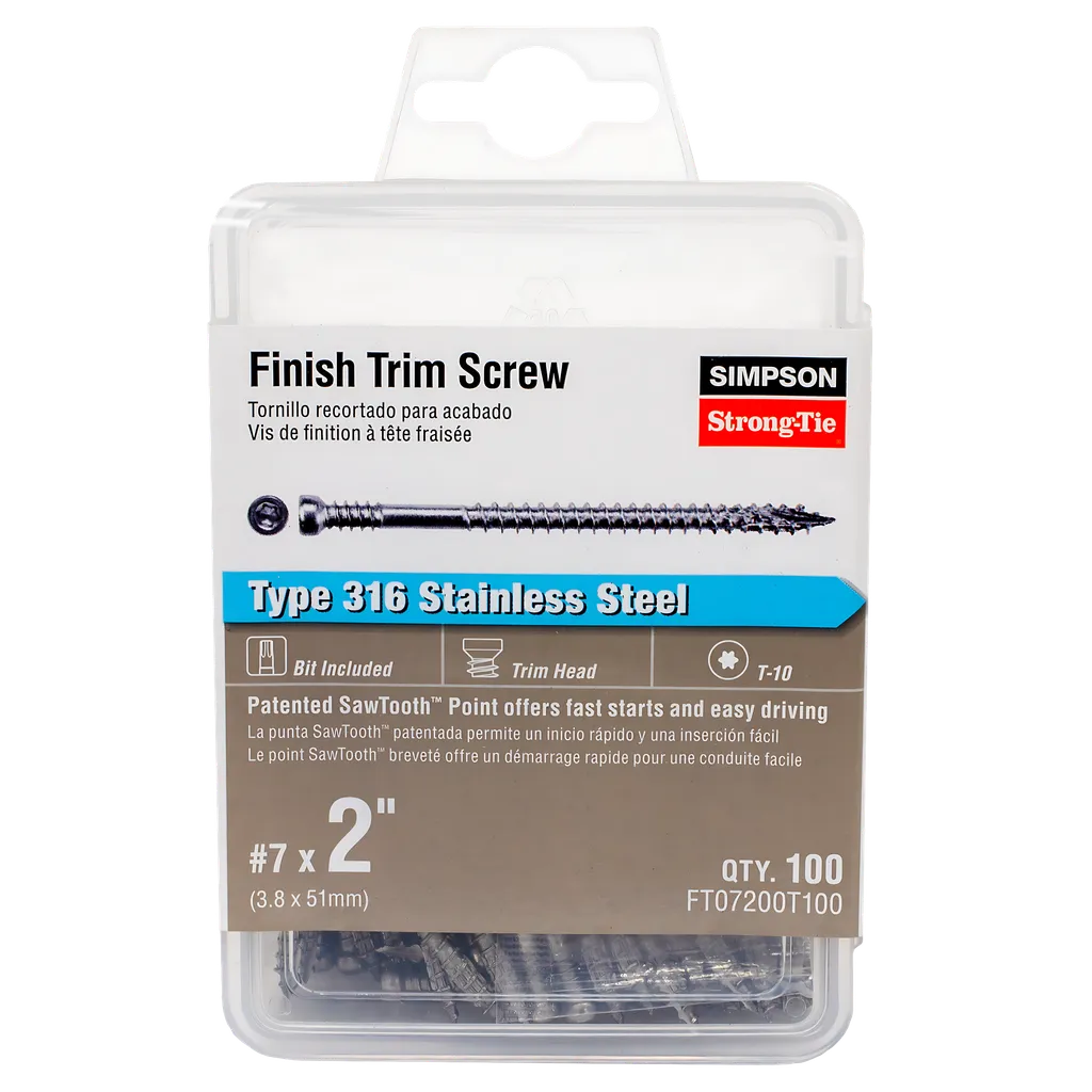 Finish Trim Screw - #7 X 2 In. T10, Trim-Head, Type 316 (100-Qty) (Pack Of 5)-FT07200T100-SP865-1009