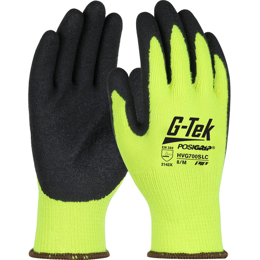 West Chester HVG700SLC/L Regular Weight Seamless Knit Hi-Vis Polyester Glove with Latex Coated Crinkle Grip on Palm & Fingers