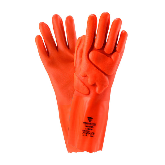 West Chester HVO1015/L PVC Dipped Glove with Interlock Liner, Impact Protection and Rough Finish - 14"