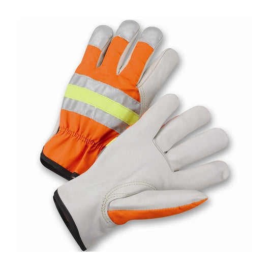West Chester HVO990K/S Premium Grade Top Grain Cowhide Leather Drivers Glove with Fabric Back and 3M Scotchlite Reflective Material