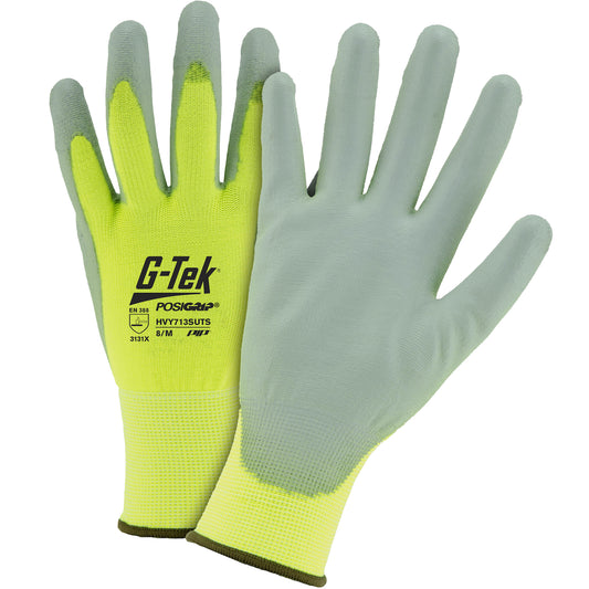 West Chester HVY713SUTS/XL Hi-Vis Seamless Knit Polyester Glove with Polyurethane Coated Flat Grip on Palm & Fingers - Touchscreen