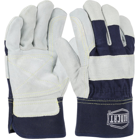 West Chester IC5DP/S Premium Split Cowhide Leather Double Palm Glove with Fabric Back and Kevlar Stitching - Rubberized Safety Cuff